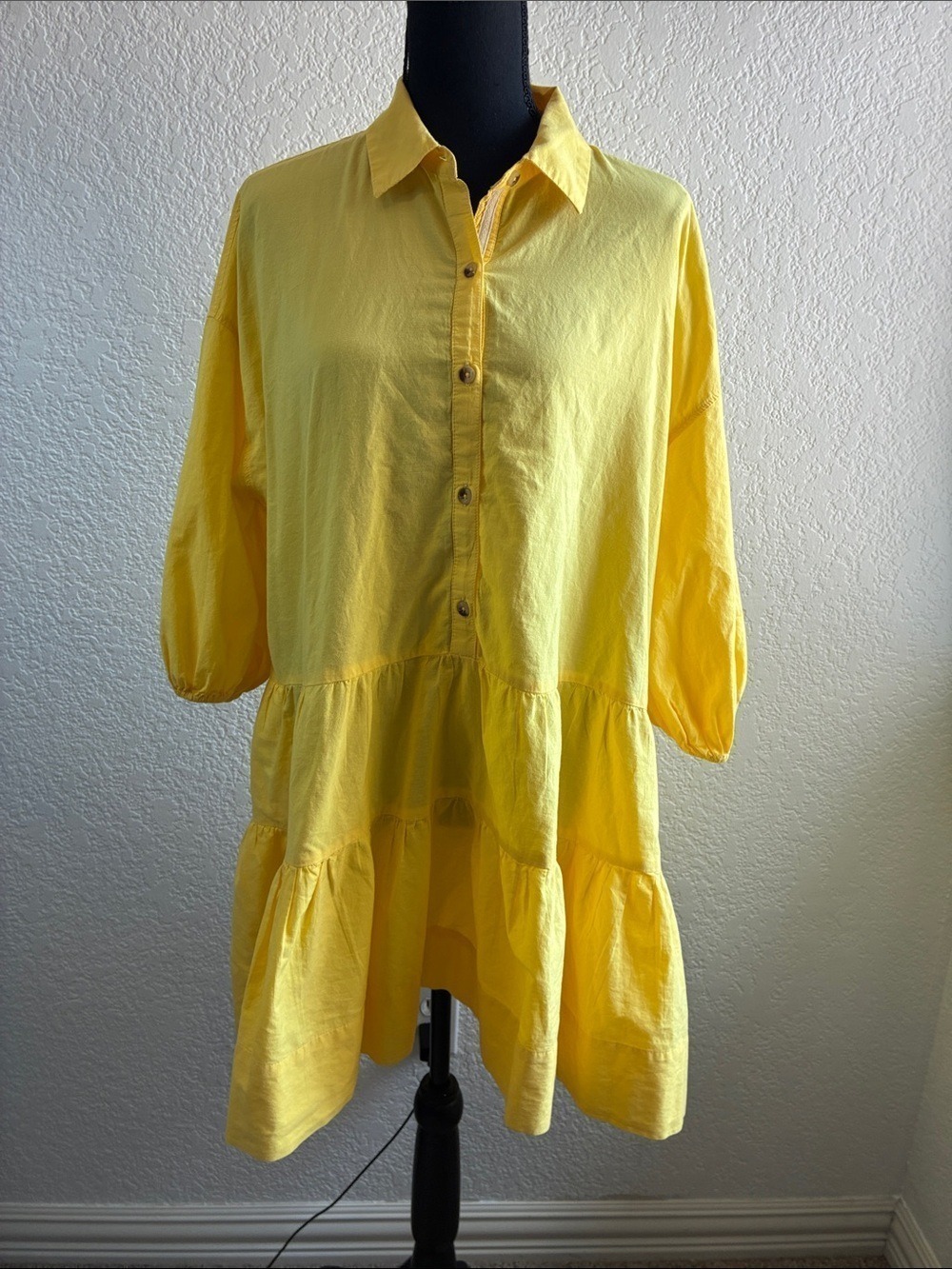 Free People Misha Mini Dress Yellow Polo Collar Pockets S - Picture 3 of 9